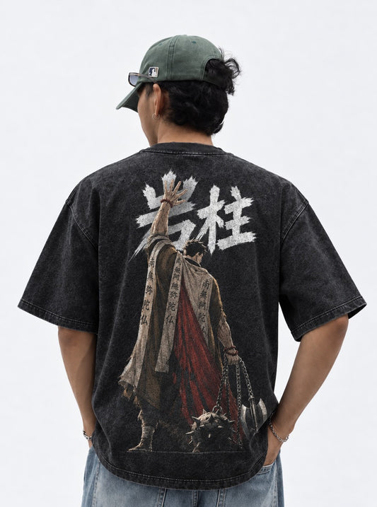 Demon Slayer Stone Hashira Gyomei Washed T-Shirt on model, back view