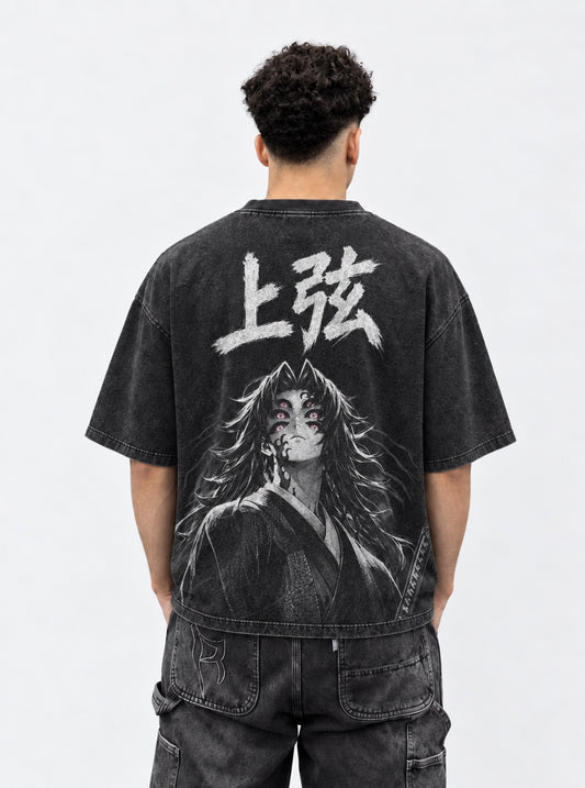 Demon Slayer Strong Kokushibo Washed T-Shirt on model, back view