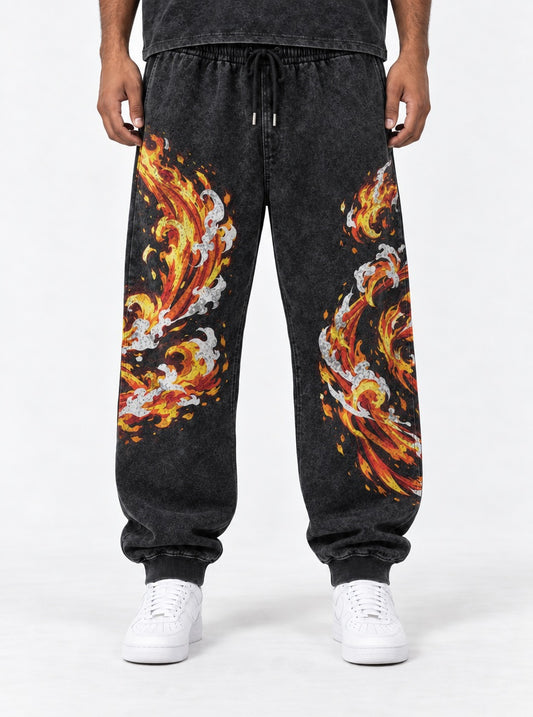Demon Slayer Tanjiro Sun Breathing Washed Joggers on model, front view