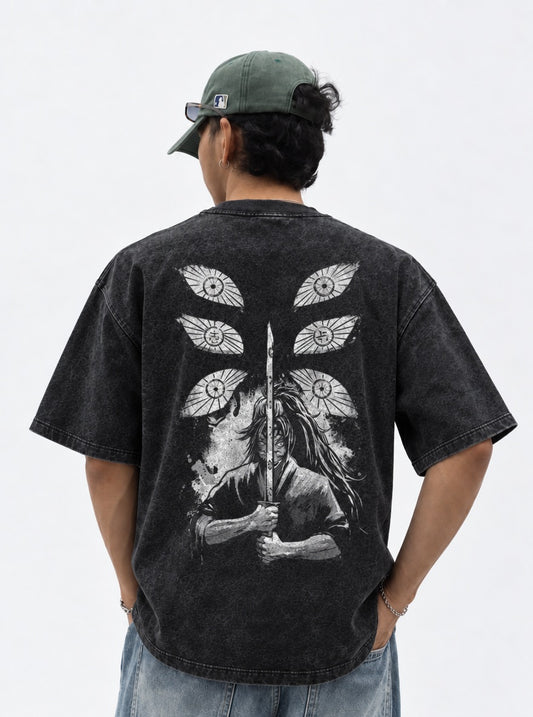 Demon Slayer Ultra-soft Washed T-Shirt on model, back view