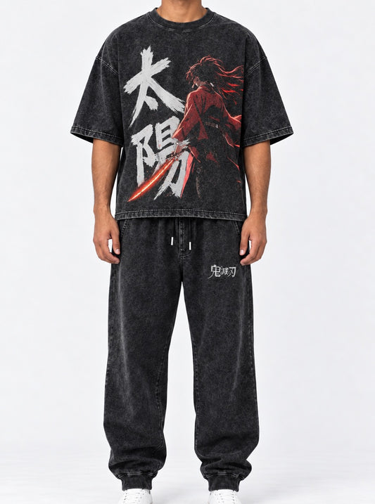Demon Slayer Washed Upper Ranks T-Shirt and Joggers Combo on model, front view
