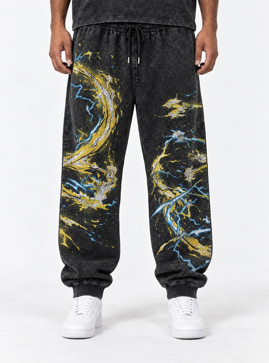 Demon Slayer Zenitsu Thunder Breathing Washed Joggers on model, front view