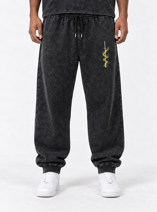 Demon Slayer Zenitsu Washed Joggers on model, front view