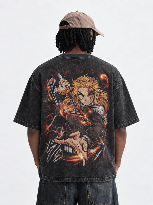 Demon Slayer All-season Washed T-Shirt on model, back view