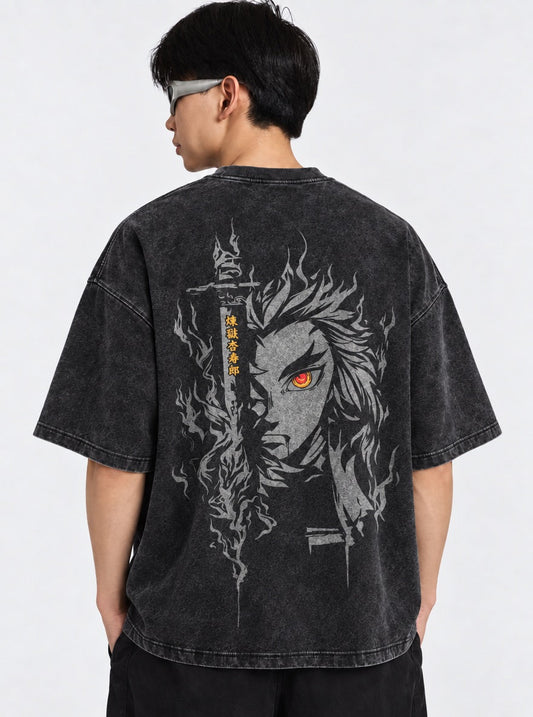 Demon Slayer Bold Washed T-Shirt on model, back view