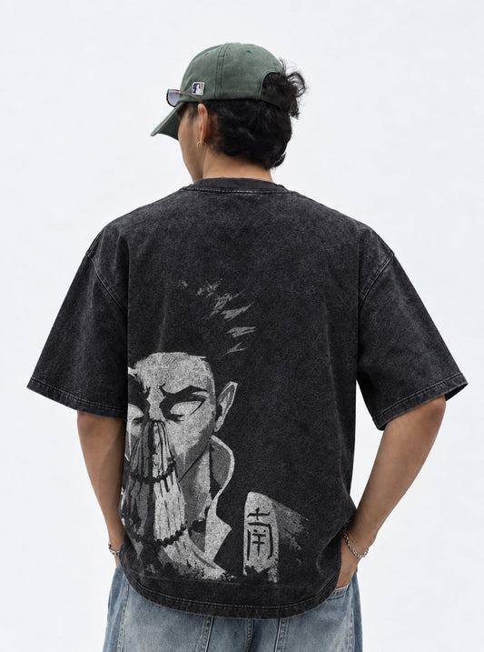 Demon Slayer Casual Washed T-Shirt on model, back view