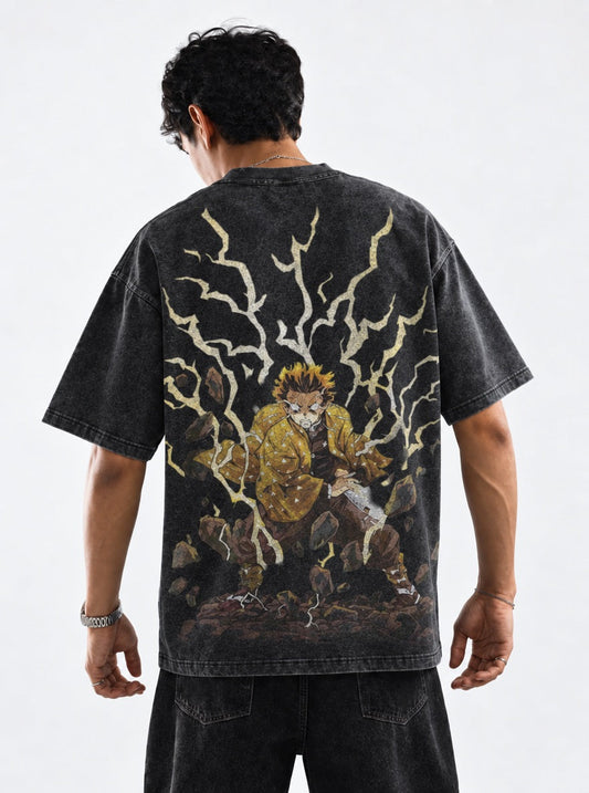 Demon Slayer Comfy Washed T-Shirt on model, back view