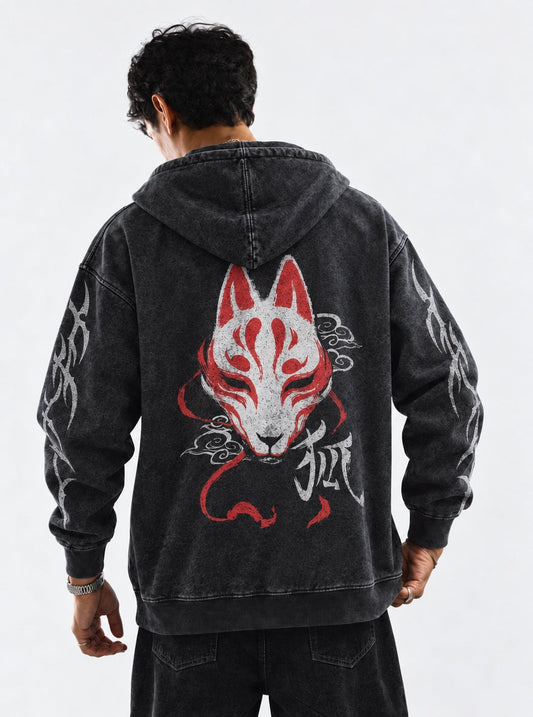 Demon Slayer Essential Washed Hoodie on model, back view