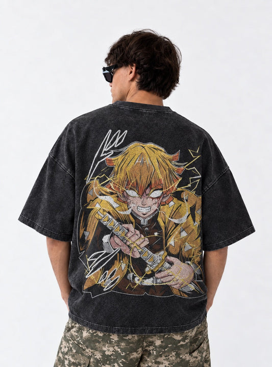Demon Slayer Everyday Washed T-Shirt on model, back view