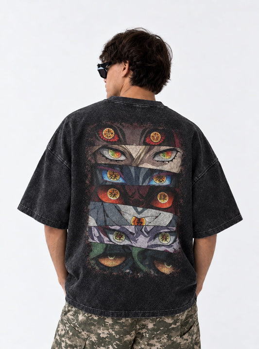 Demon Slayer French-terry Washed T-Shirt on model, back view