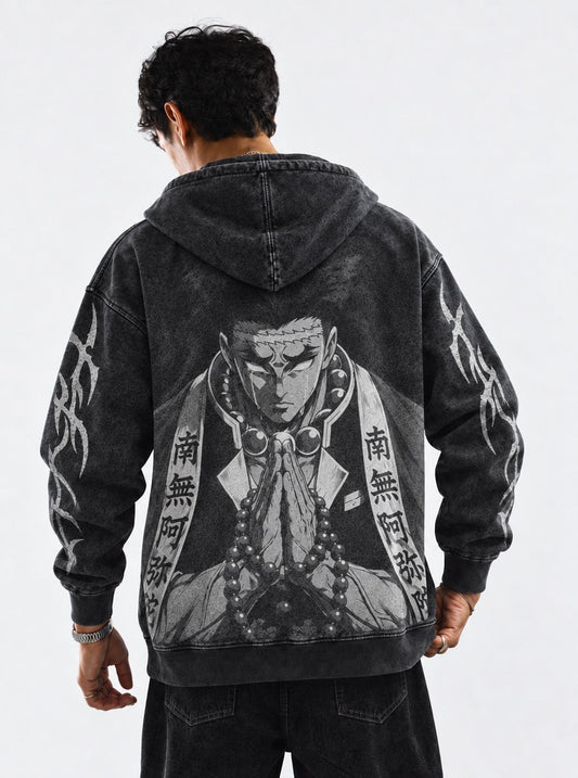 demon slayer gyomei prayer washed hoodie model back
