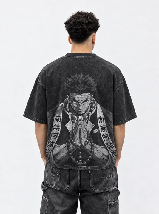 Demon Slayer Gyomei Prayer Washed T-Shirt on model, back view
