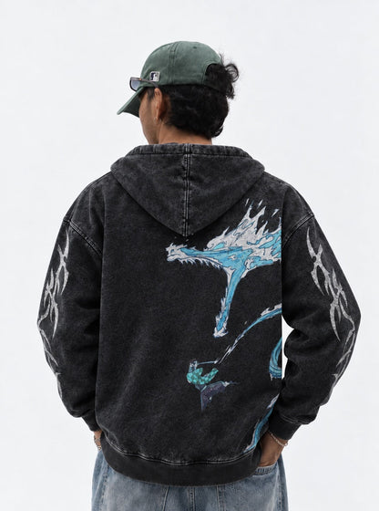 Demon Slayer Ribbed Washed Hoodie on model, back view