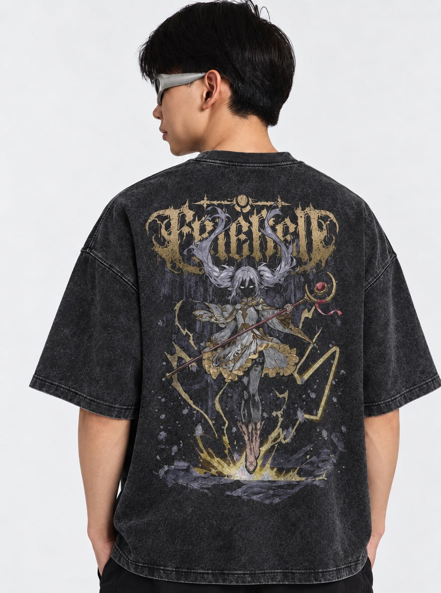 Frieren Vintage Washed T-Shirt on model, back view