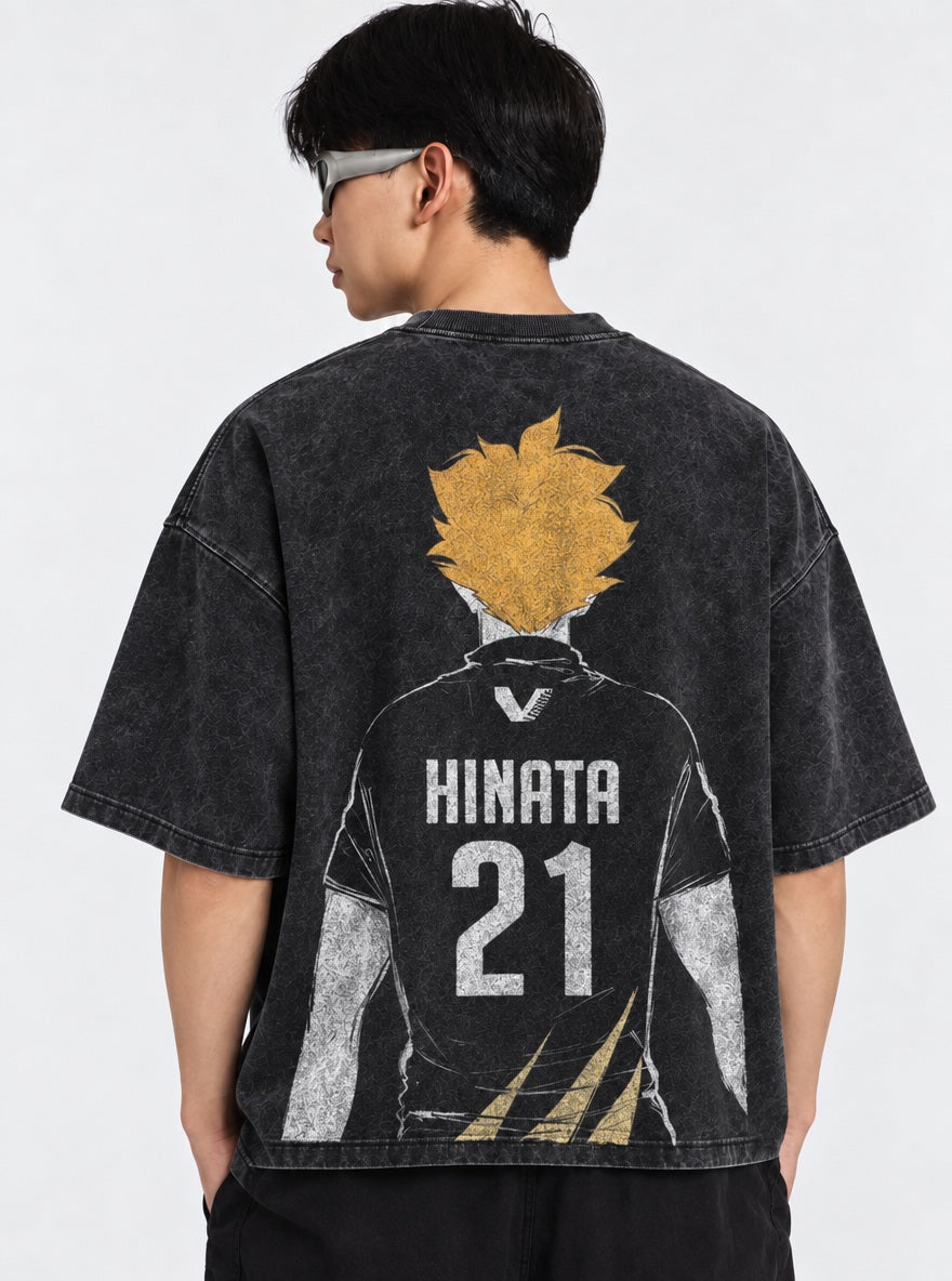 Haikyuu Heavyweight Washed T-Shirt on model, back view