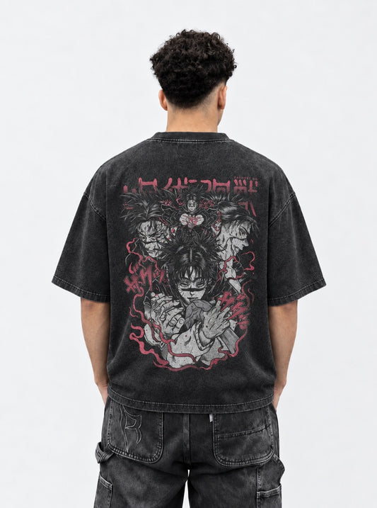 Jujutsu Kaisen Graphic Washed T-Shirt on model, back view