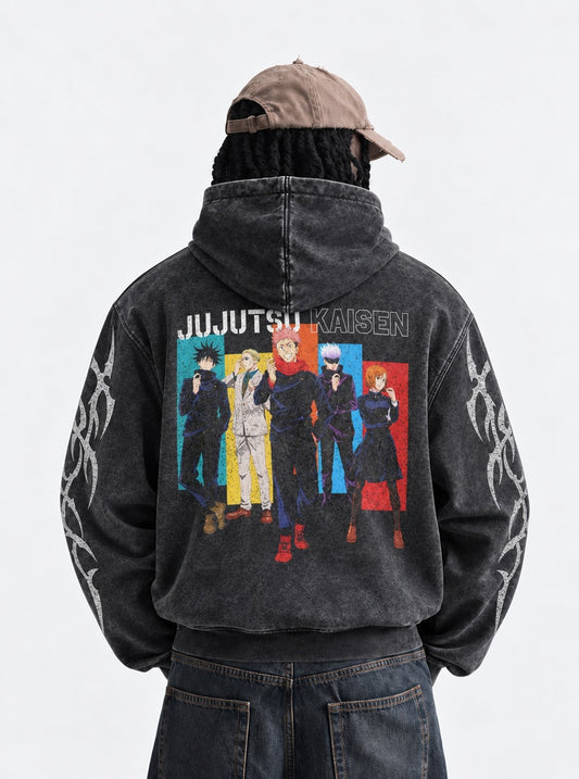 Jujutsu Kaisen Luxe Washed Hoodie on model, back view