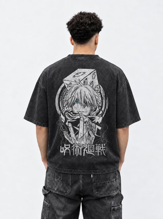 Jujutsu Kaisen Minimal Washed T-Shirt on model, back view
