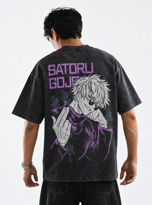 Jujutsu Kaisen Relaxed Washed T-Shirt on model, back view