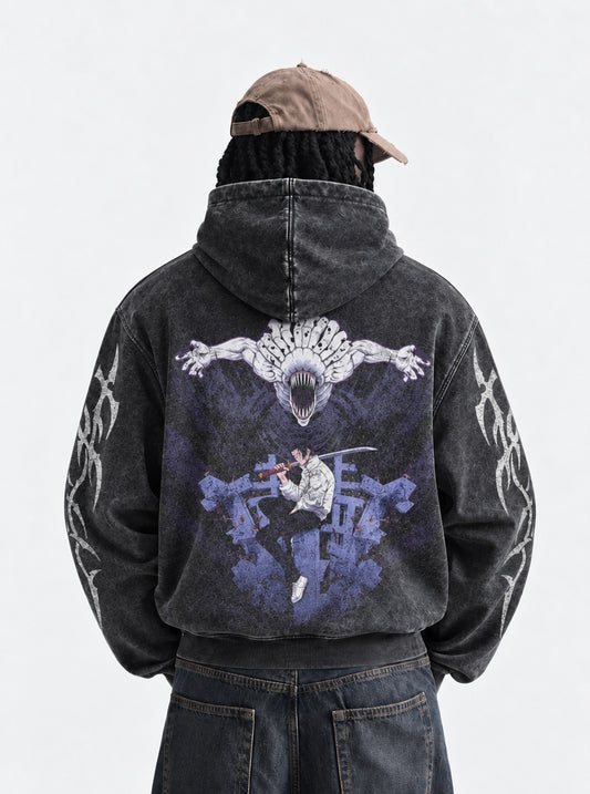 Jujutsu Kaisen Signature Washed Hoodie on model, back view