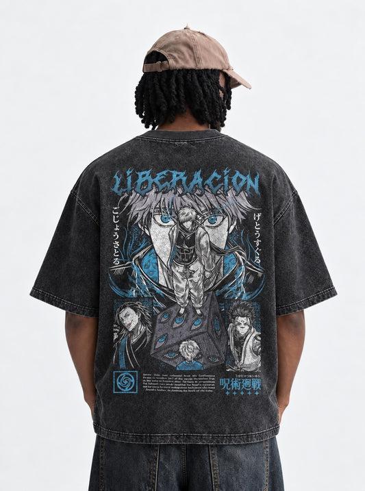 Jujutsu Kaisen Sleek Washed T-Shirt on model, back view