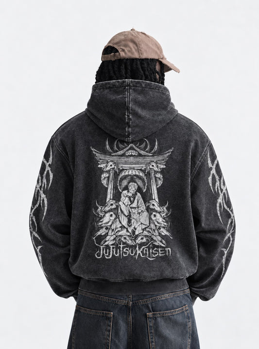 Jujutsu Kaisen Statement Washed Hoodie on model, back view