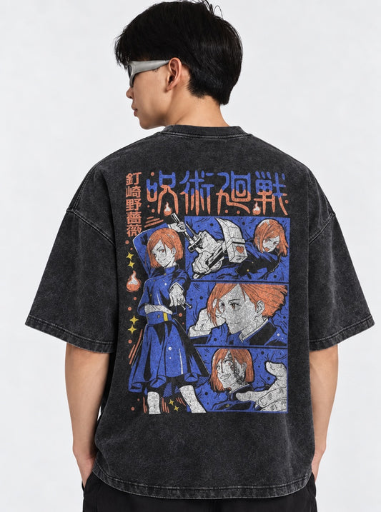 Jujutsu Kaisen Statement Washed T-Shirt on model, back view