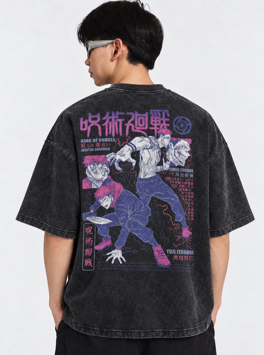 Jujutsu Kaisen Streetwear Washed T-Shirt on model, back view