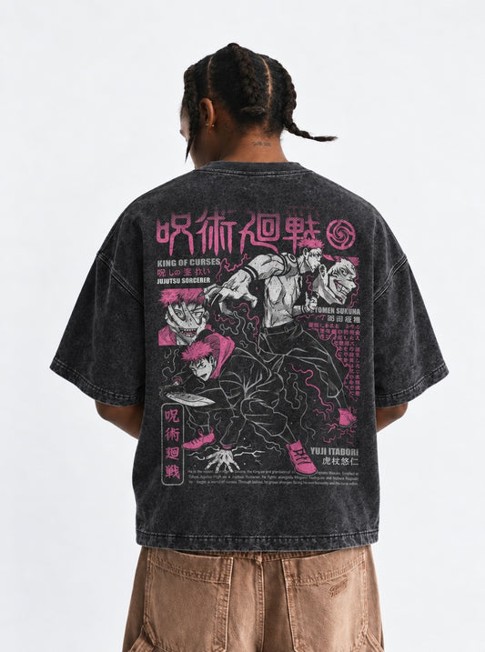 Jujutsu Kaisen Stylish Washed T-Shirt on model, back view