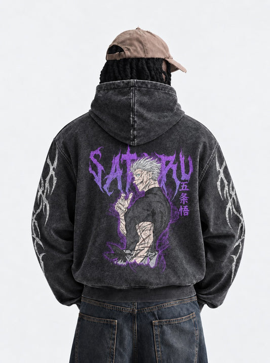 Jujutsu Kaisen Timeless Washed Hoodie on model, back view