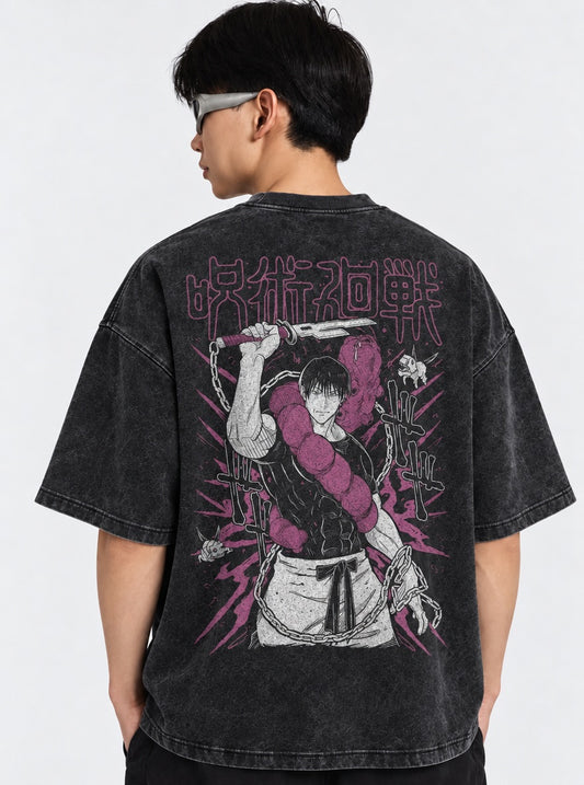 Jujutsu Kaisen Urban Washed T-Shirt on model, back view