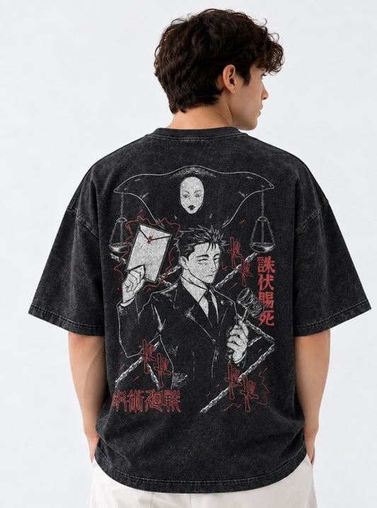 Jujutsu Kaisen Vintage Washed T-Shirt on model, back view