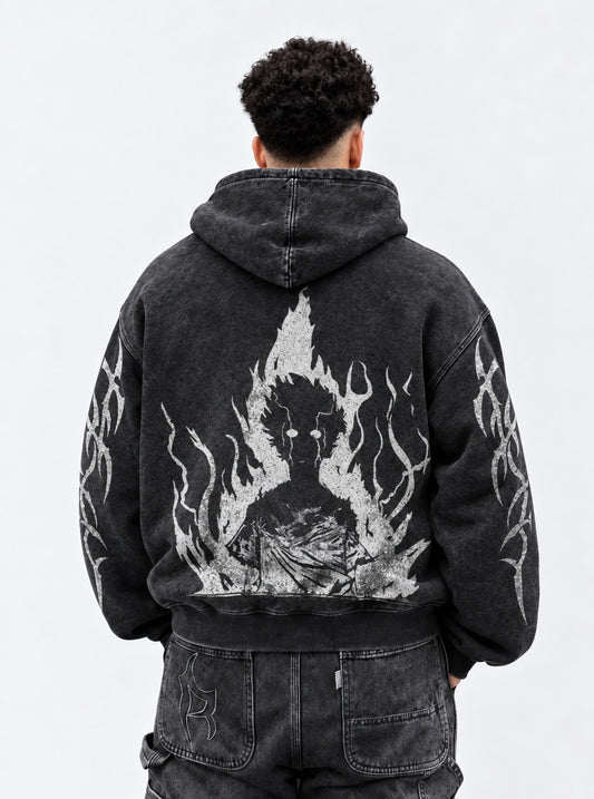 Mob Psycho 100 Classic Washed Hoodie on model, back view