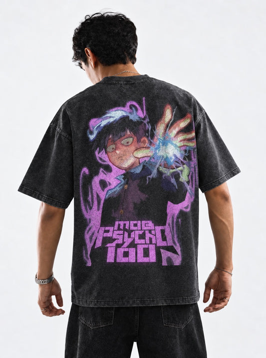 Mob Psycho 100 Classic Washed T-Shirt on model, back view