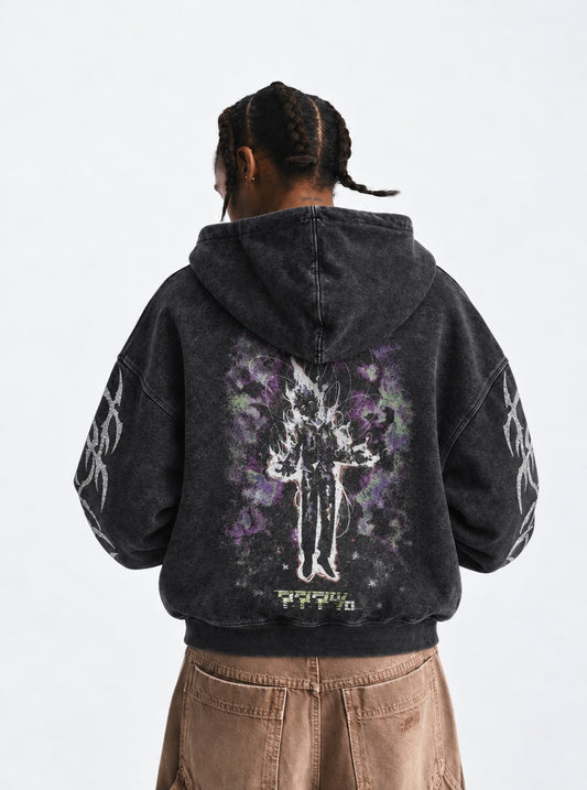 Mob Psycho 100 Clean Washed Hoodie on model, back view