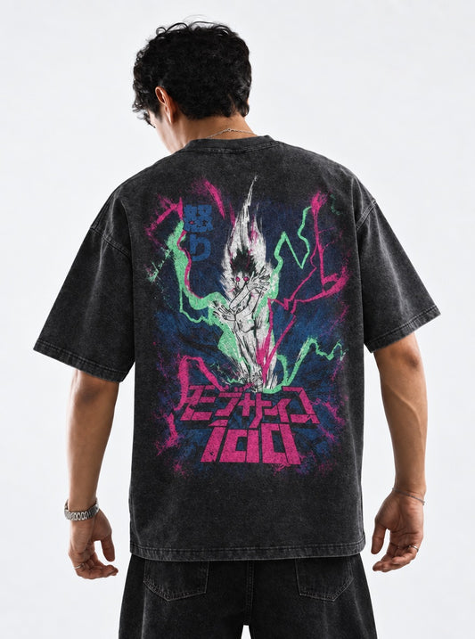 Mob Psycho 100 Cozy Washed T-Shirt on model, back view