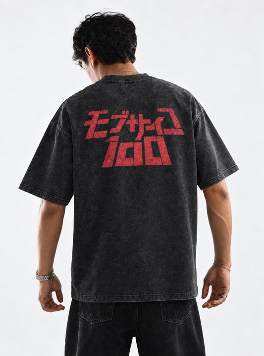 Mob Psycho 100 Graphic Washed T-Shirt on model, back view