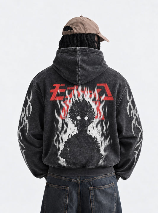 Mob Psycho 100 Lightweight Washed Hoodie on model, back view