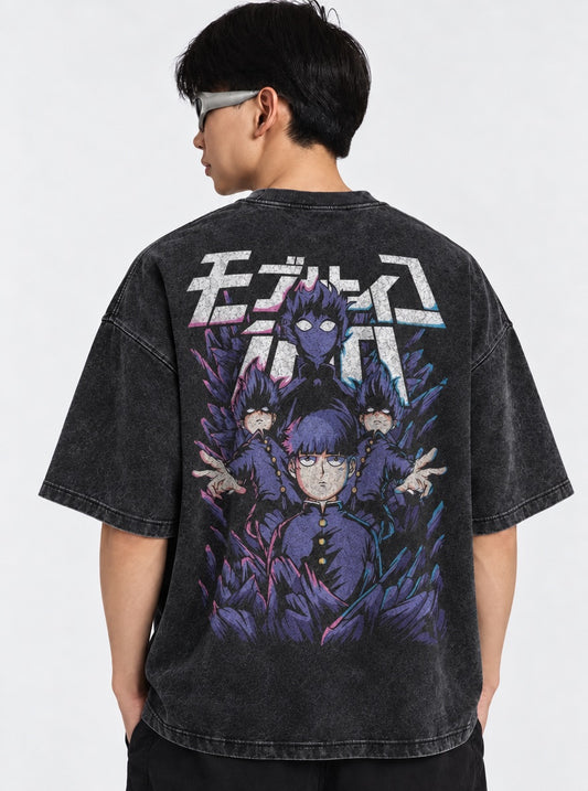 Mob Psycho 100 Lightweight Washed T-Shirt on model, back view