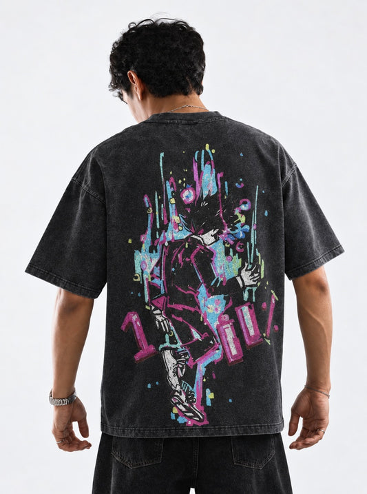 Mob Psycho 100 Luxe Washed T-Shirt on model, back view