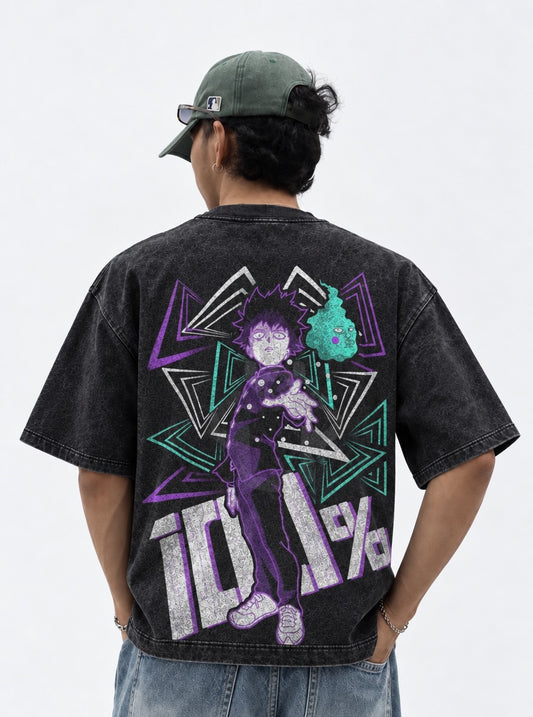 Mob Psycho 100 Minimal Washed T-Shirt on model, back view