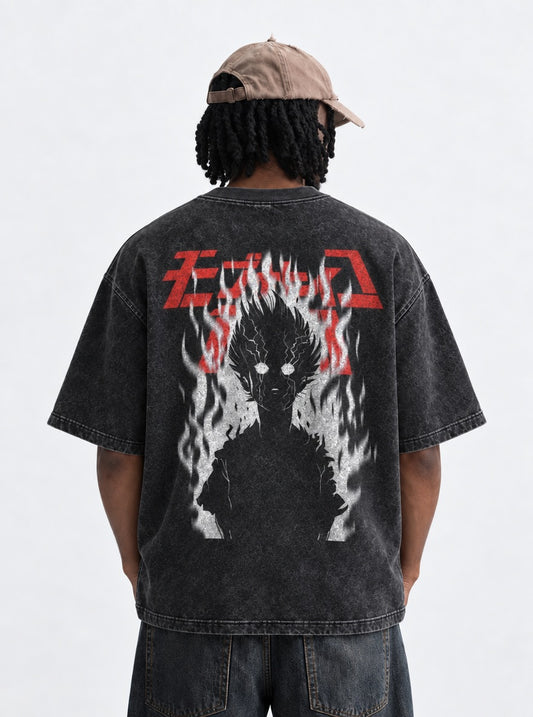 Mob Psycho 100 Oversized Washed T-Shirt on model, back view