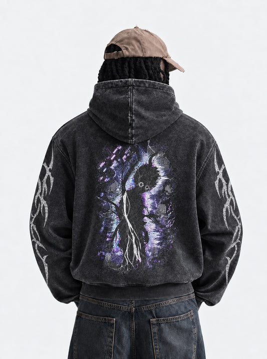 Mob Psycho 100 Premium Washed Hoodie on model, back view