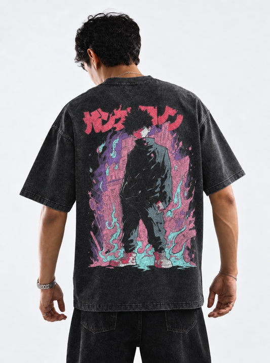 Mob Psycho 100 Premium Washed T-Shirt on model, back view