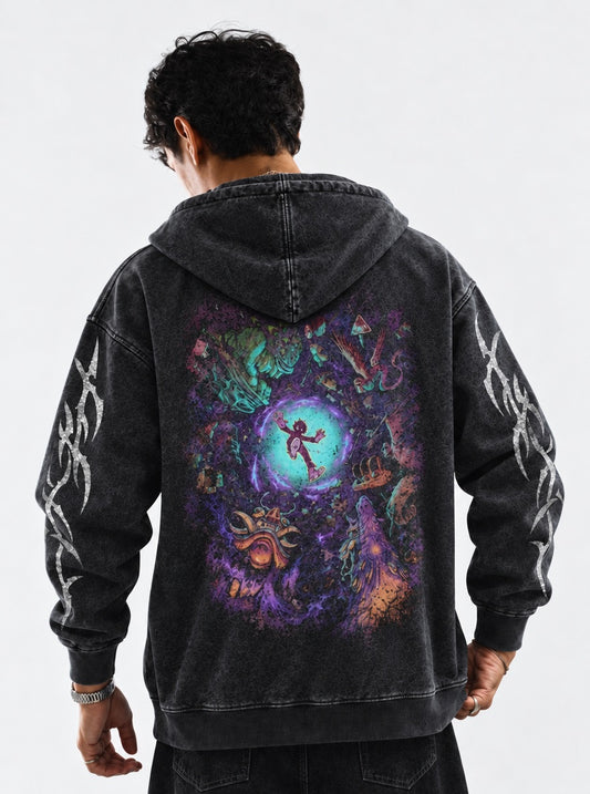 Mob Psycho 100 Relaxed Washed Hoodie on model, back view