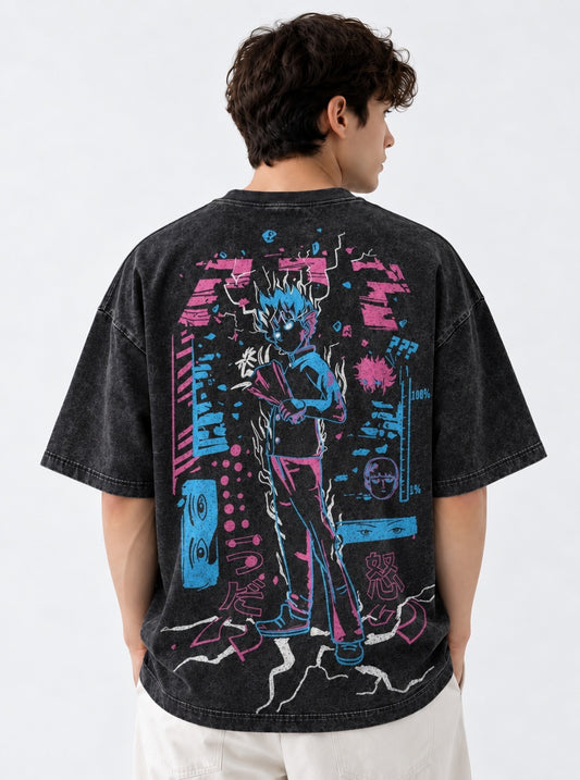 Mob Psycho 100 Relaxed Washed T-Shirt on model, back view