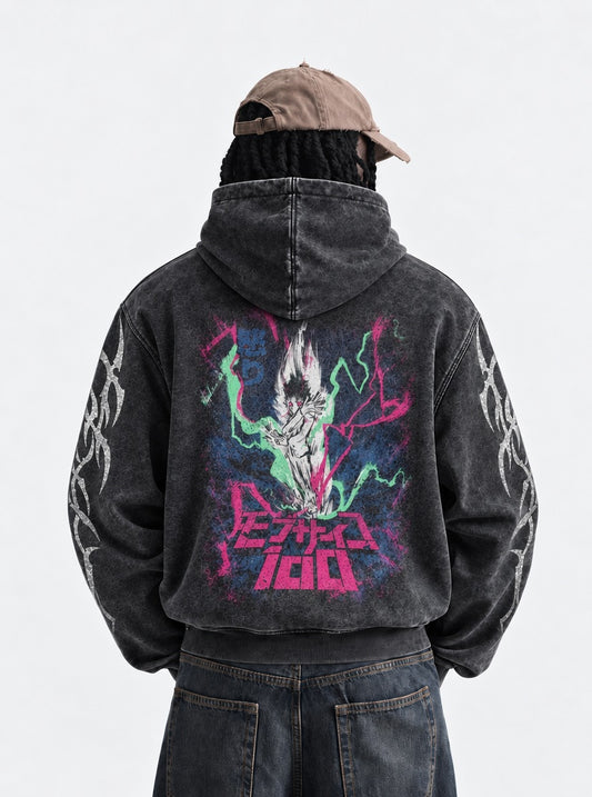 Mob Psycho 100 Signature Washed Hoodie on model, back view