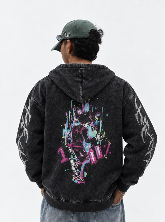 Mob Psycho 100 Soft Washed Hoodie on model, back view