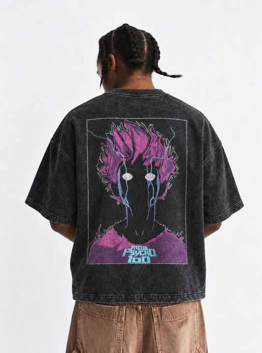 Mob Psycho 100 Urban Washed T-Shirt on model, back view