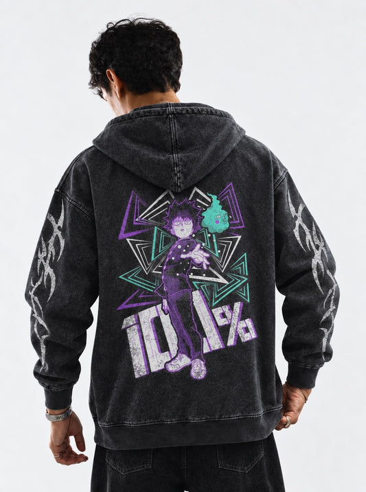 Mob Psycho 100 Vintage Washed Hoodie on model, back view